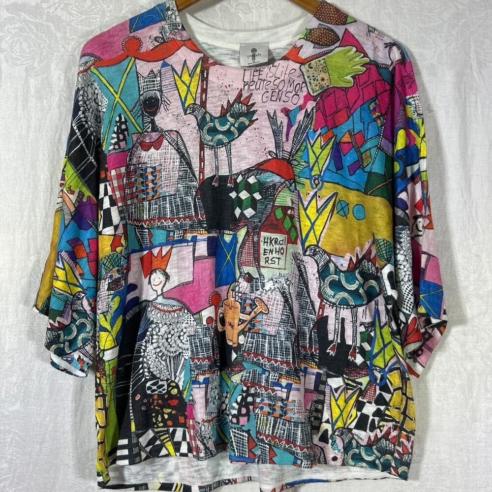 INOAH Kimono Top XS Sketchbook Colorful Art to Wear Oversized